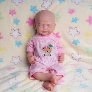 🆕18Inch Full Platinum Silicone Reborn Baby Dolls Sleeping Bald Baby Girl Lara